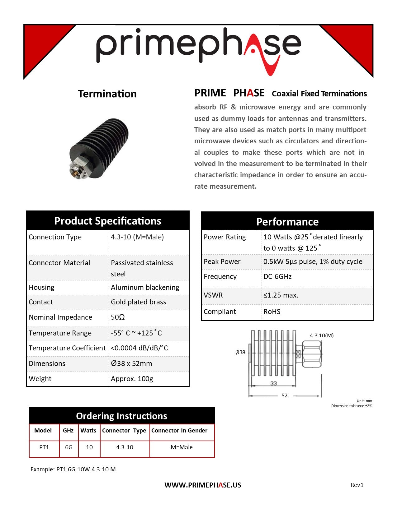 RF Terminator, 10W, DC-6GHz, 4.3-10(male)
