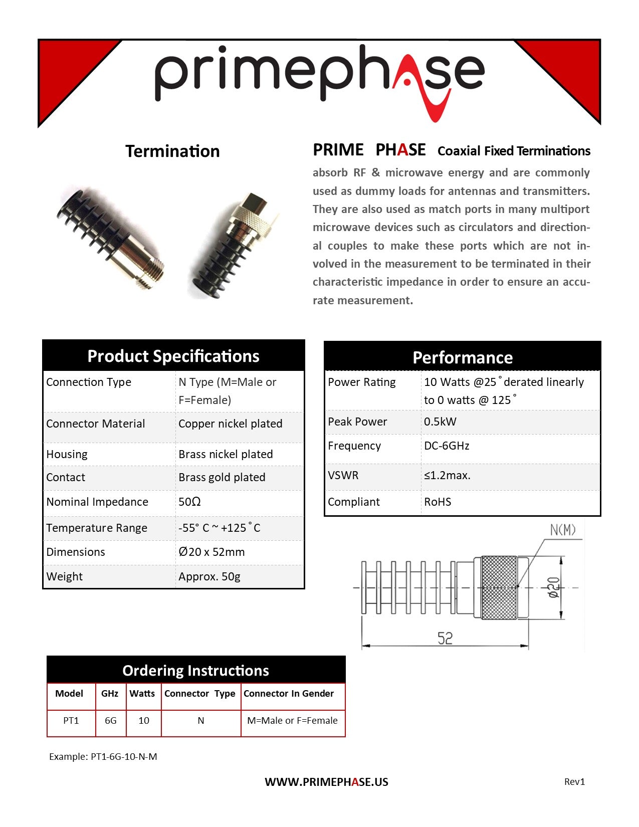 RF Terminator, 10W, DC-6GHz, N(male)