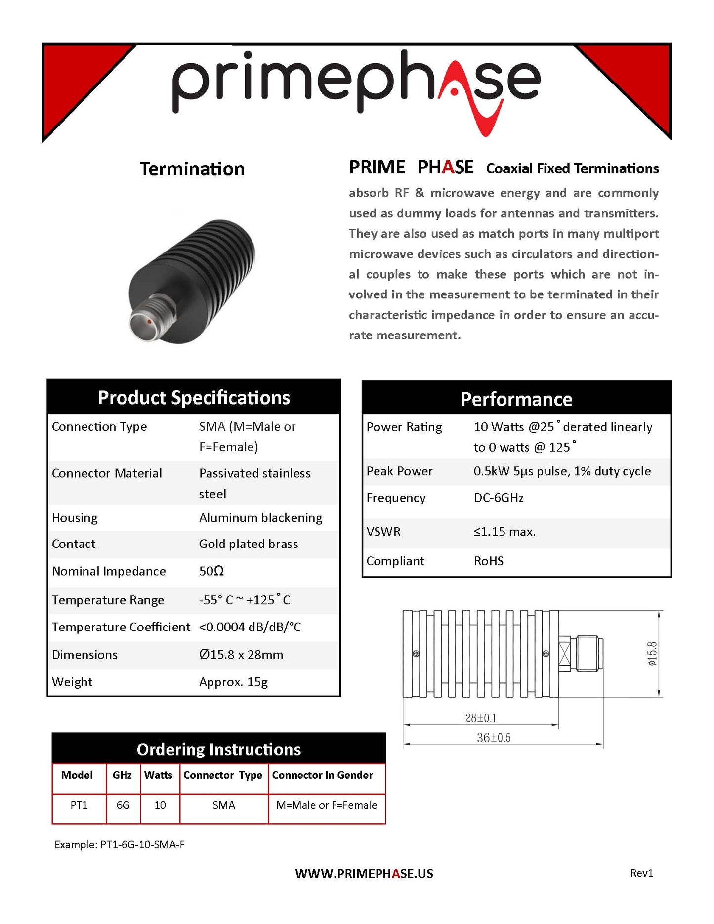 RF Terminator, 10W, DC-6GHz, SMA(male)