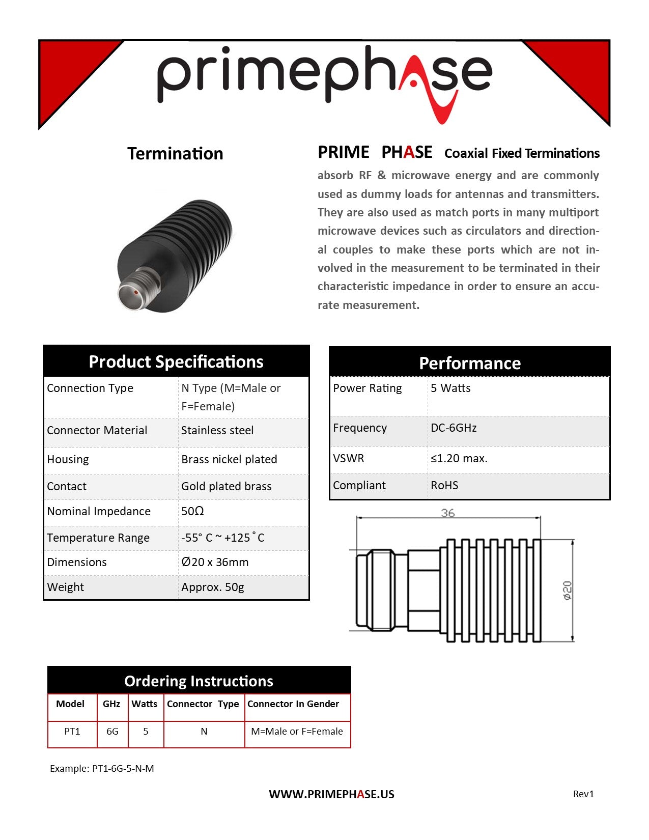 RF Terminator, 5W, DC-6GHz, N(female)