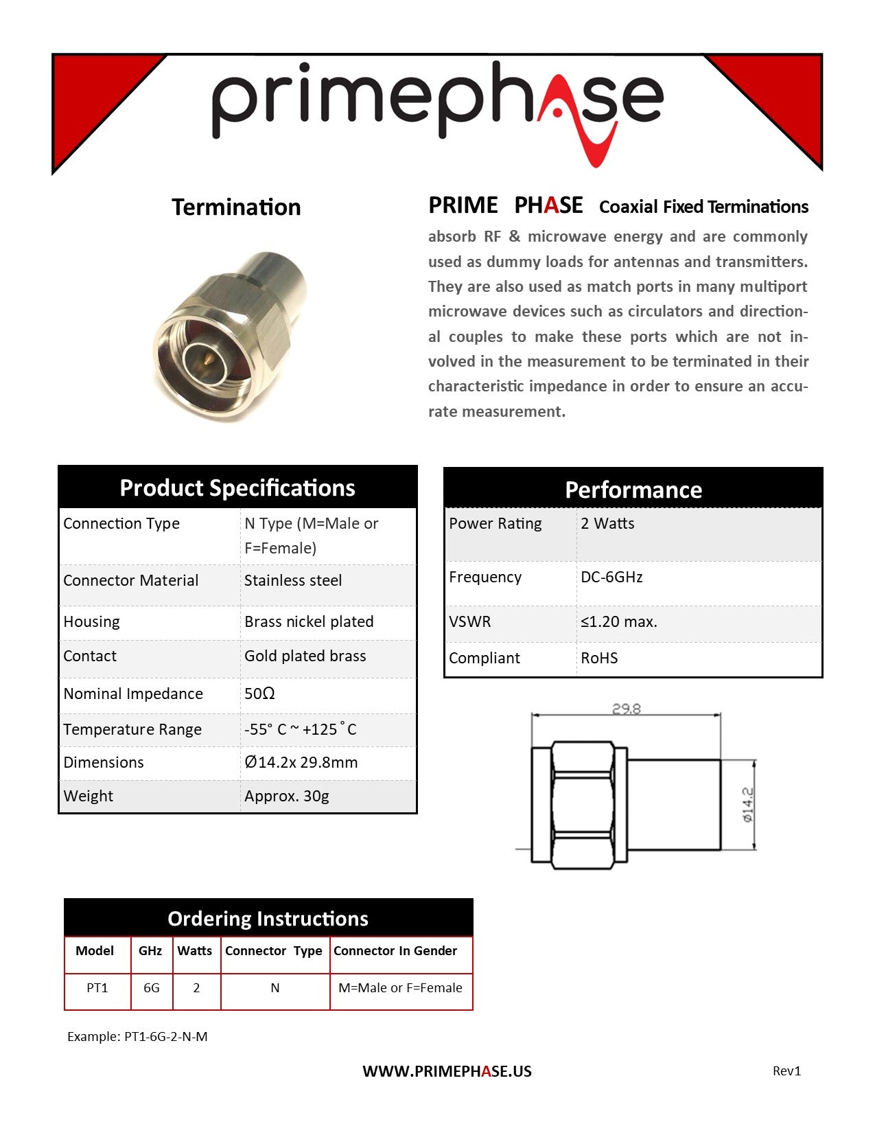 RF Terminator, 2W, DC-6GHz, N(male)